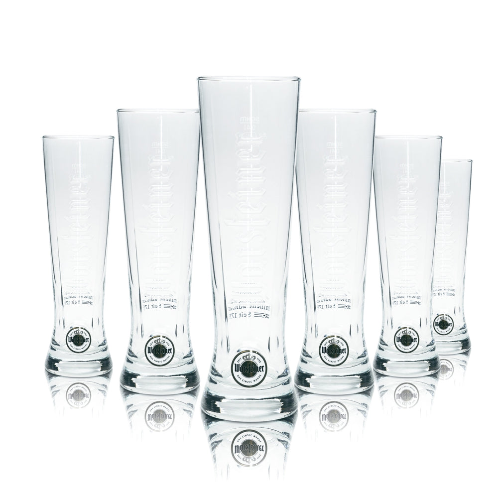 6x Warsteiner Beer Glass 0.4l Premium Cup Relief Pils Glasses Stange Flute Beer