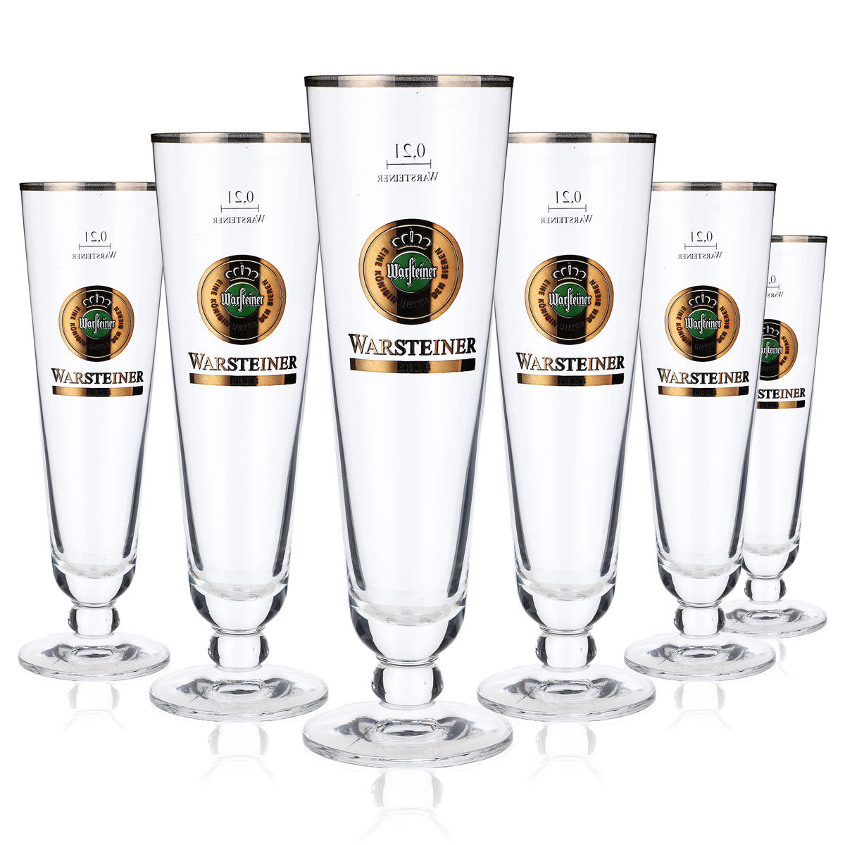 6x szklanki do piwa Warsteiner 0,2 l, zielone logo „Herb”, srebrna obwódka – Widok 5