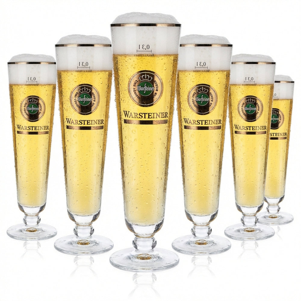 6x szklanki do piwa Warsteiner 0,3 l Szklanki do piwa Pokal „Herb” Srebrna obwódka