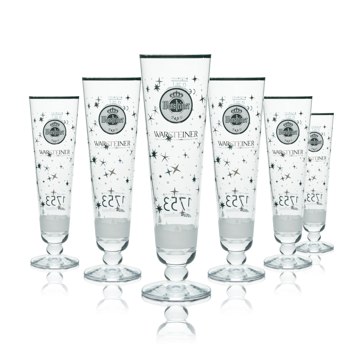 6x Warsteiner Glass 0,25l Tulip Goblet Glasses Winter Special Collector Edition 1753