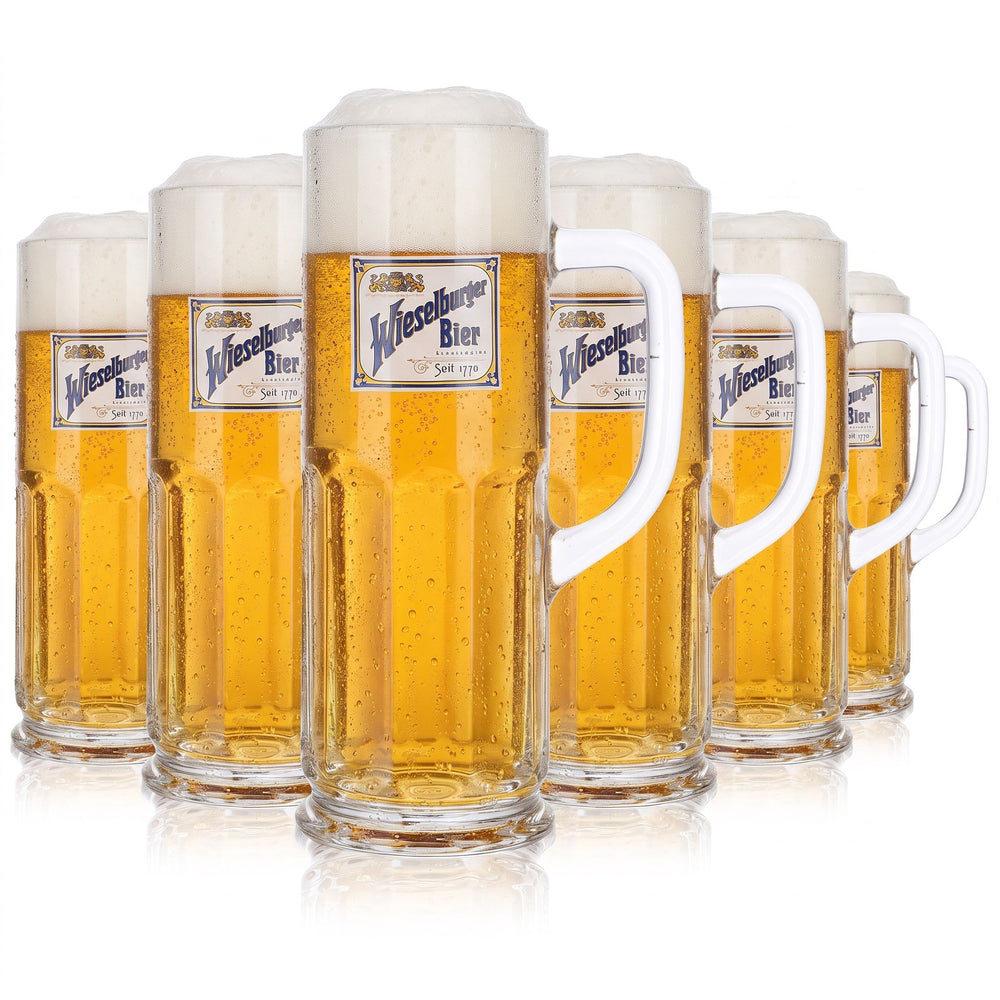 6 szklanek piwa Wieselburger, 0,5 l, kufel „Seit 1770 Seidel Sahm”