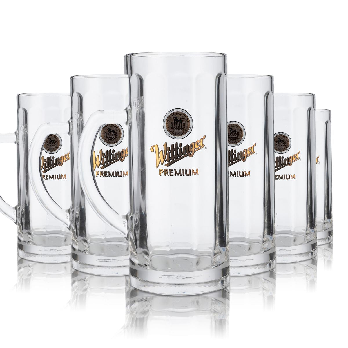 6x Wittinger Beer Glass 0,5 l Szklanki Kufel Seidel Relief Logo Gold