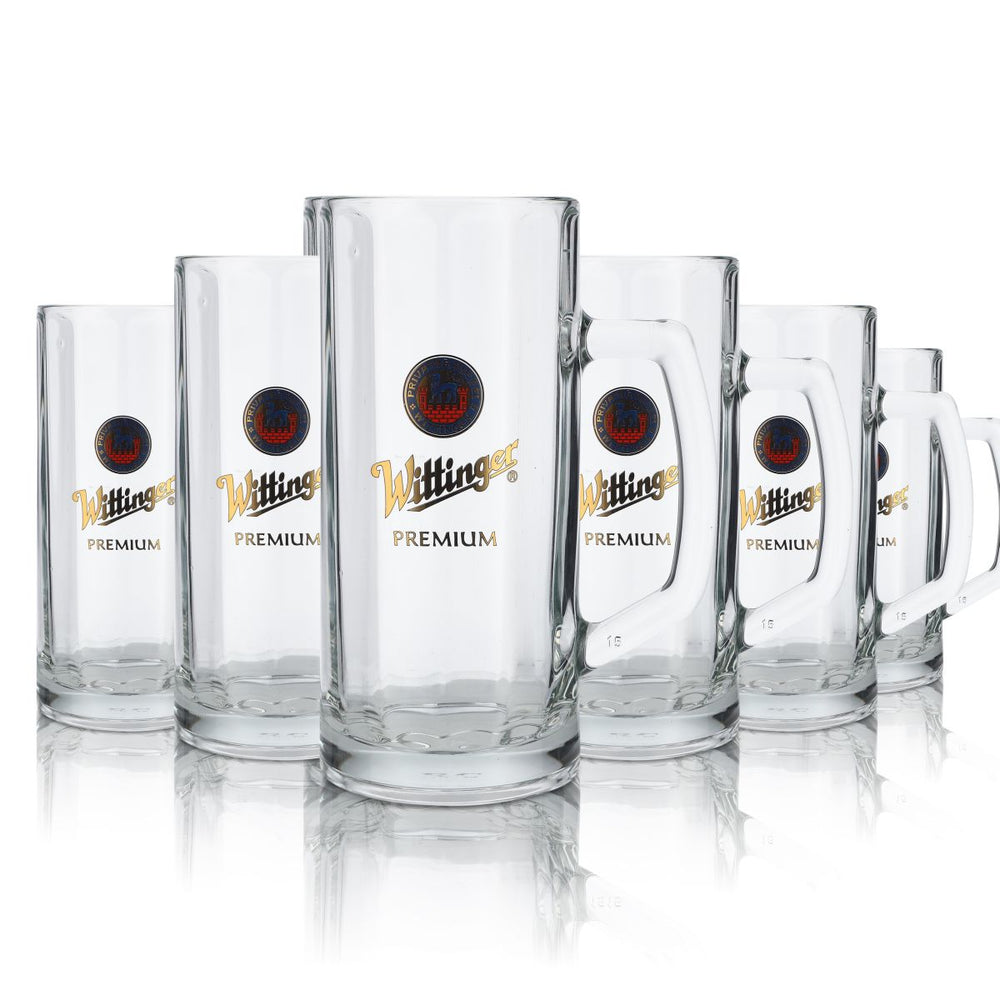 6x szklanka do piwa Wittinger 0,5 l  Szklanki Relief Krug Kufel do piwa Logo Niebieski Seidel
