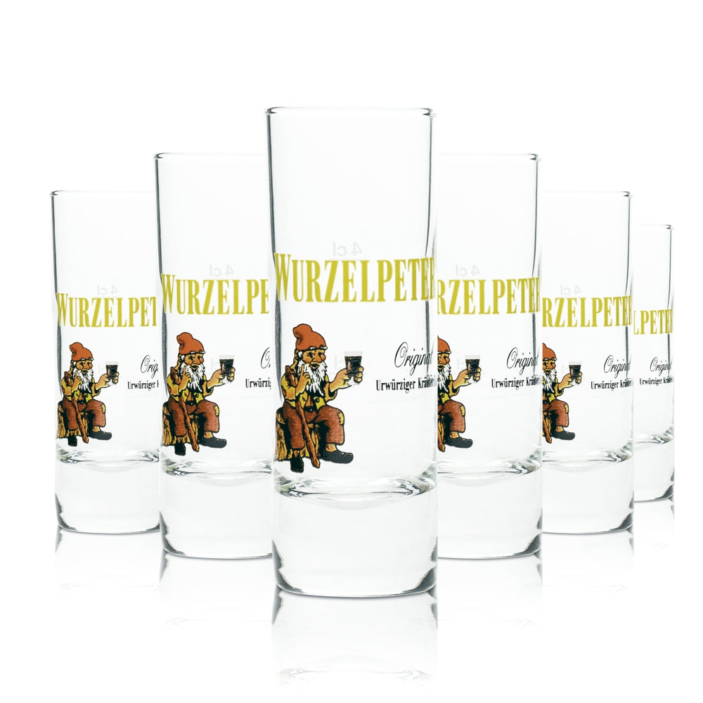 6x Wurzelpeter Liqueur Glass Shot 2cl + 4cl Schnapps Glasses Short Stamper Gastro Bar