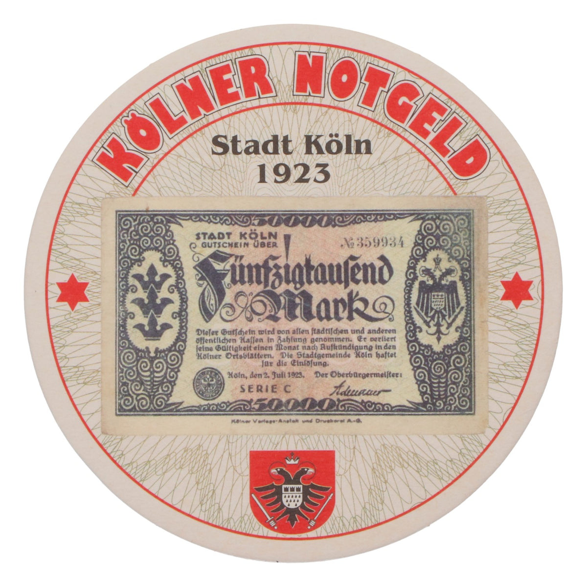 80x Reissdorf Bier Bierdeckel Untersetzer „Kölner Notgeld” Fünfzigtausend Mark – Widok 3