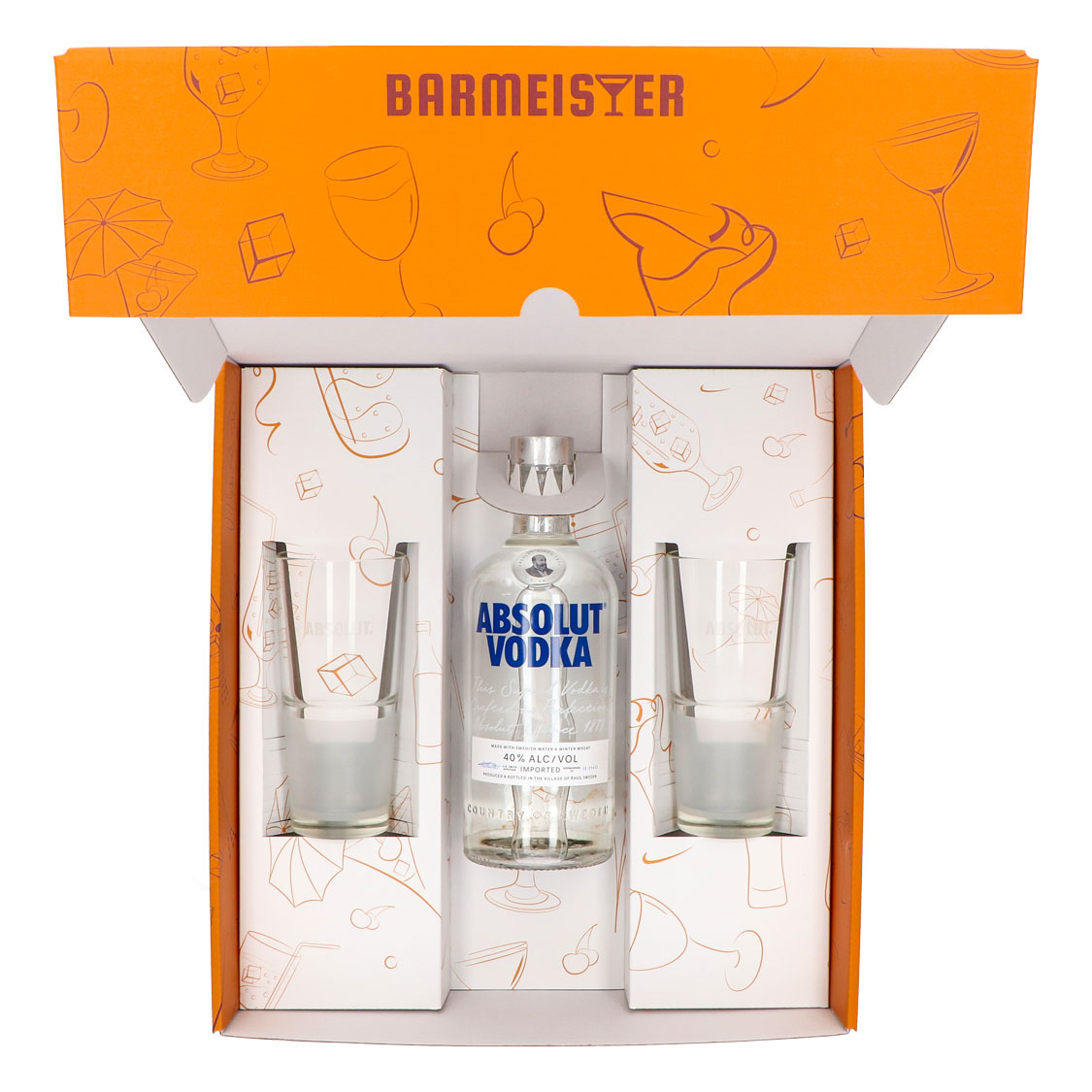 Absolut Vodka Geschenkset 0,7l Flasche 40 % Vol. + Gläser Frosted–Orange – Ansicht 2