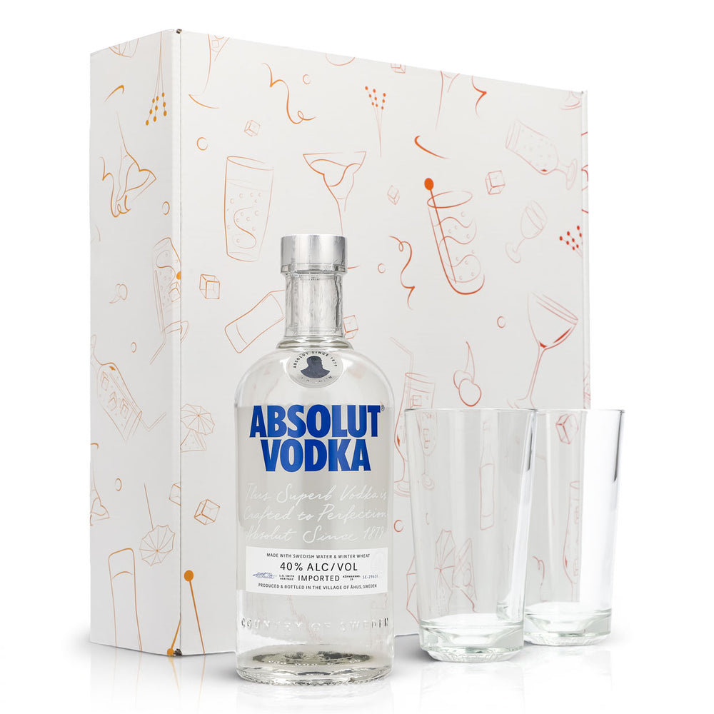 Absolut Vodka Geschenkset 0,7l Flasche 40 % Vol. + Gläser Grcic–weiß