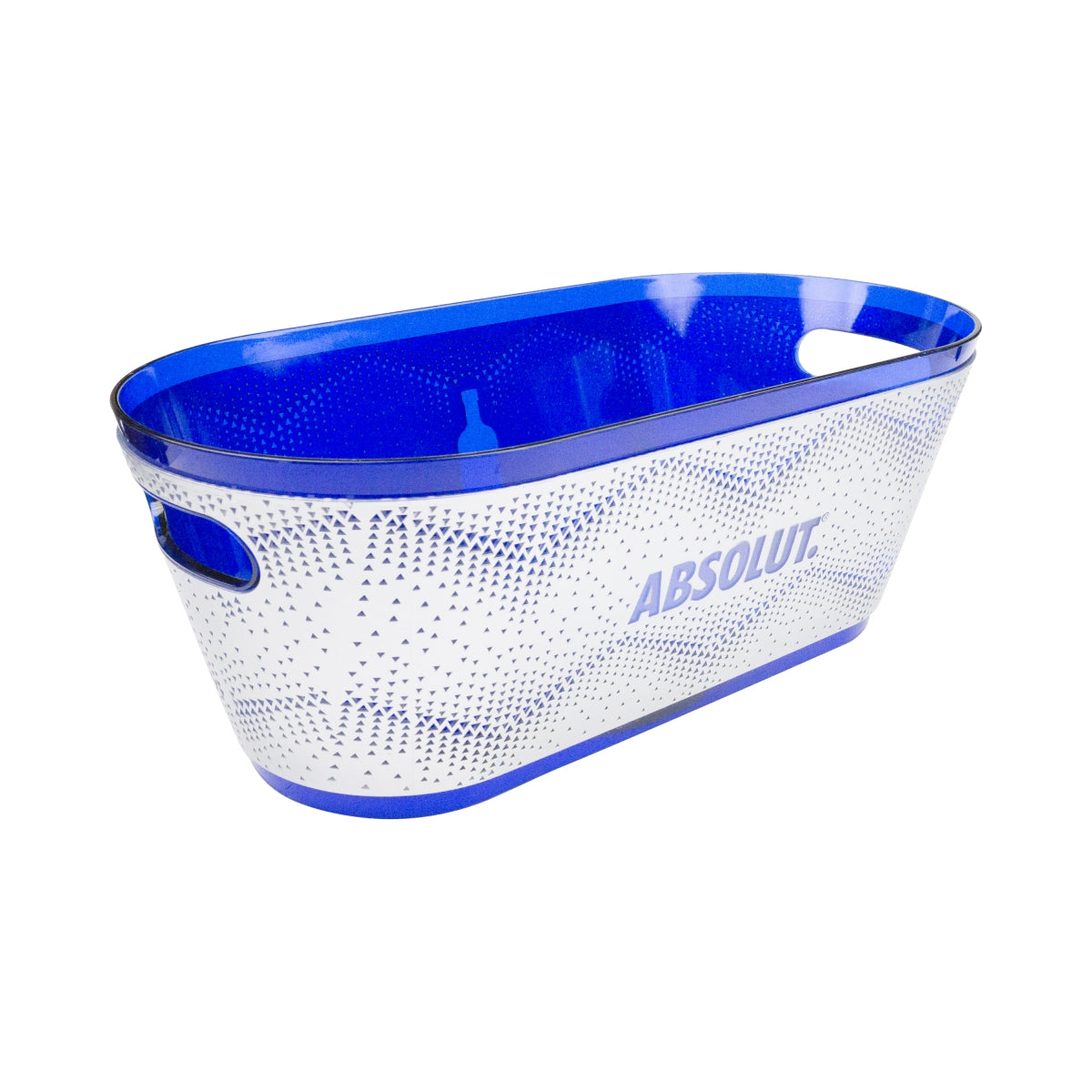 Chłodziarka do butelek Absolut Vodka LED z akumulatorem, niebiesko-srebrna, 50 x 25 x 19 cm, wraz z akcesoriami