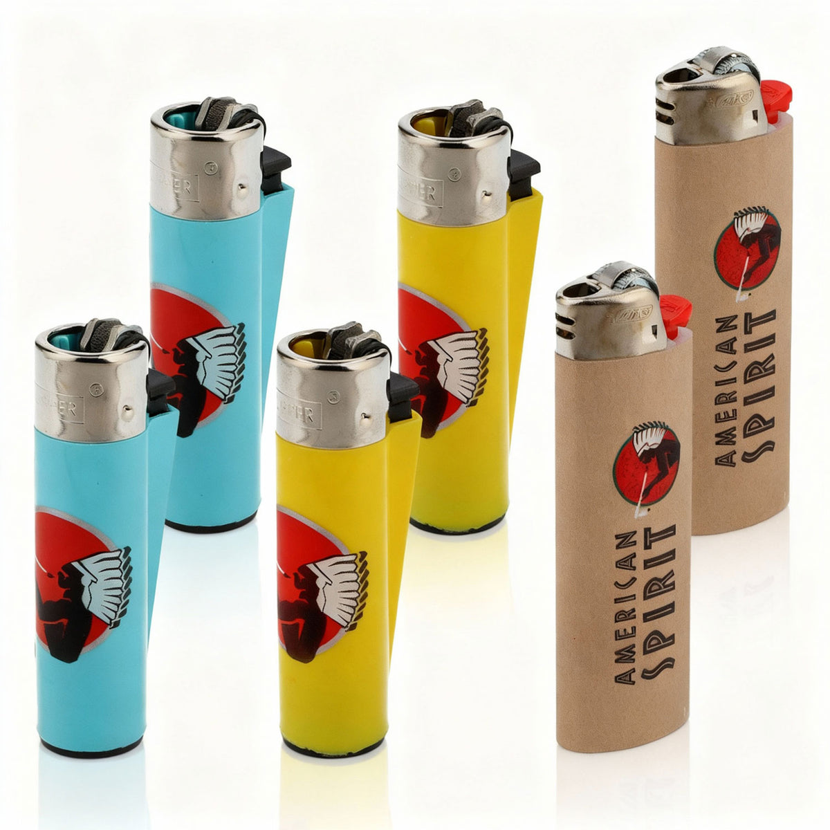 Zestaw zapalniczek American Spirit zawierający 4 zapalniczki Clipper  2 zapalniczki Bic