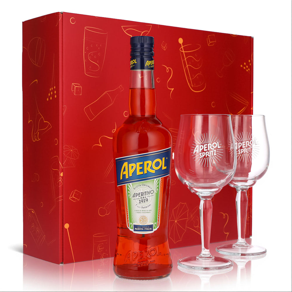 Aperol Spritz Geschenkset 0,7l Flasche 11 % Vol. + Signature Spritz Gläser–Pink