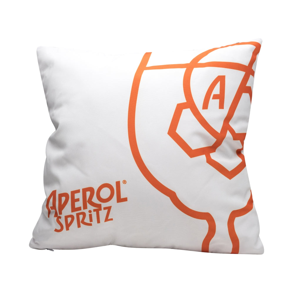 Poduszka Aperol Spritz biała butelka 40x40 dekoracja zewnętrzna salon sofa bar logo kanapa