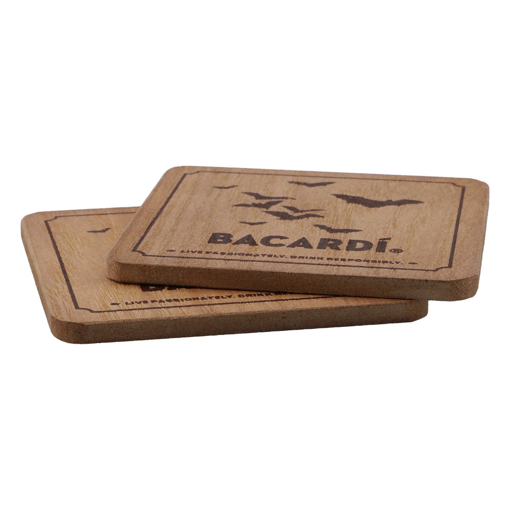 Bacardi Oakheart Zestaw 2 szt. Podkładki pod szklanki z prawdziwego drewna „Nietoperze”