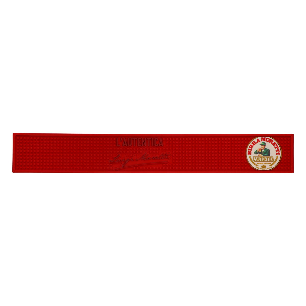Podkładka pod piwo Birra Moretti 60,5 x 8,5 x 1 cm, małe logo „Luigi Moretti” w kolorze czerwonym