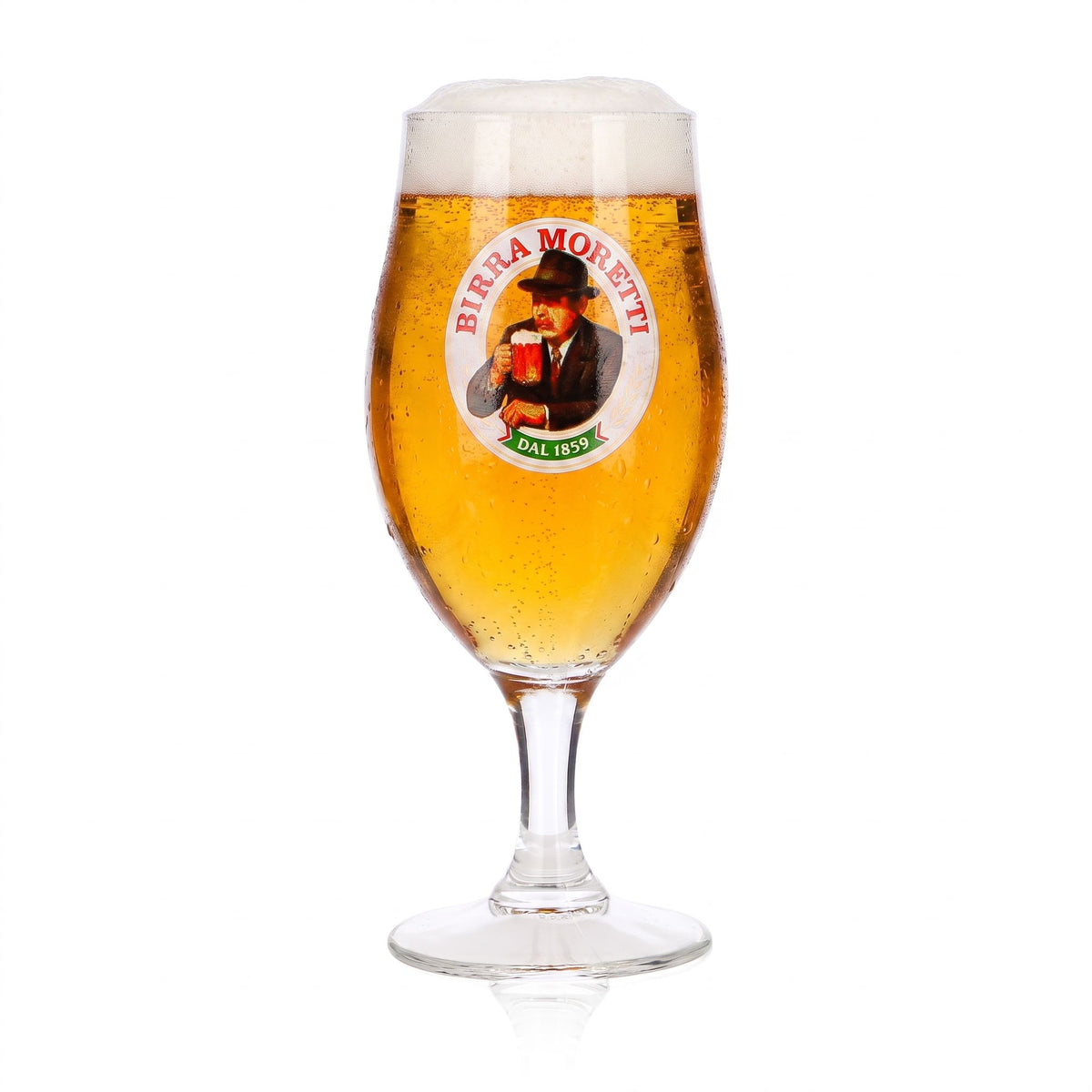 Kieliszek do piwa Birra Moretti 0,25 l z portretem i logo „Dal 1859”