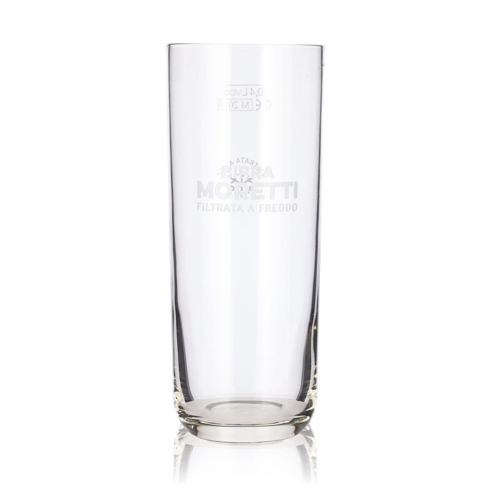 Szklanka do piwa Birra Moretti 0,4 l, kubek typu tumbler z białym logo, szklanka do piwa Willibecher