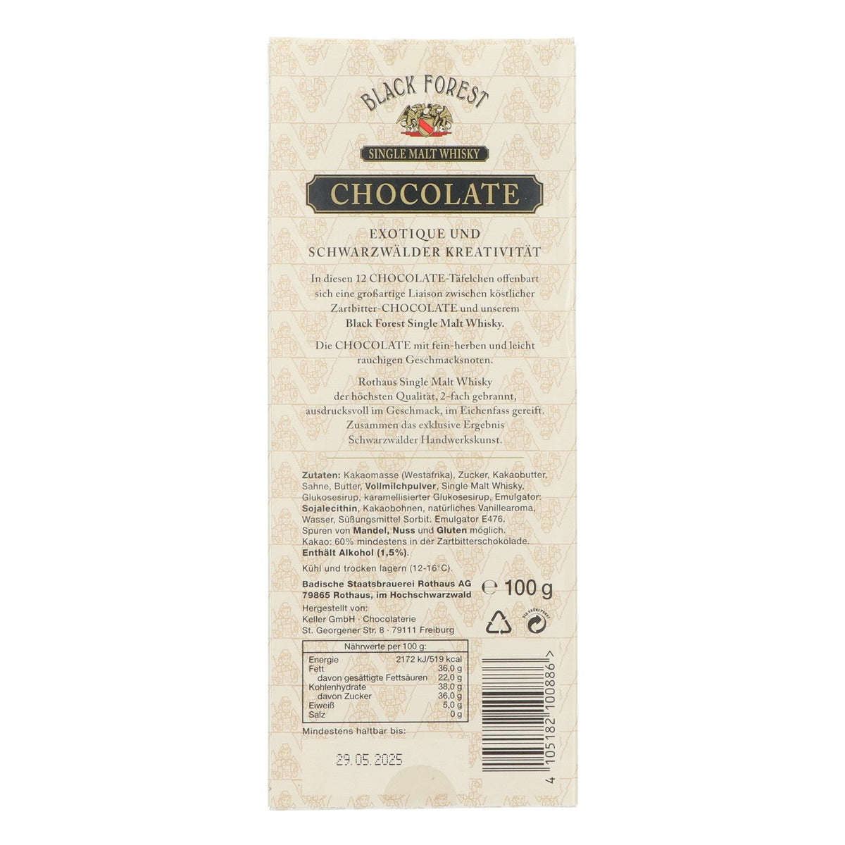 10x Czekolada z whisky Black Forest Rothaus Chocolate 100 g gorzka 1,5% obj. alk. – Widok 2