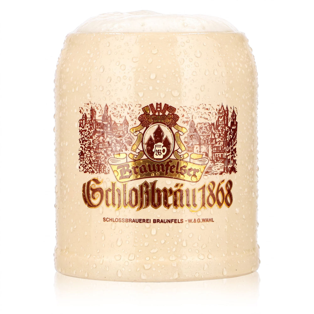 Szklanka do piwa Braunfelser 0,25 l, gliniany kufel Schloßbräu 1868, glina