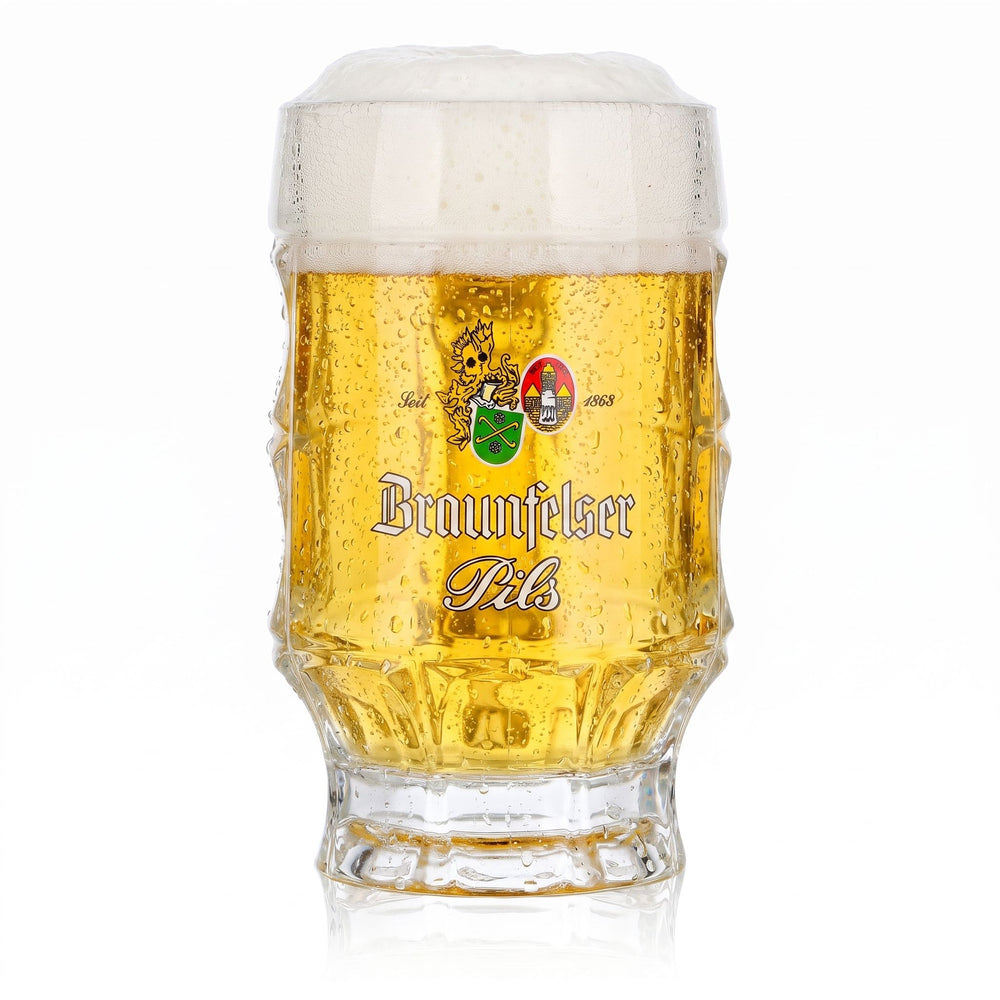 Szklane kufle do piwa Braunfelser, dzbany, kubki do piwa, dzbany o pojemności 0,25 l, piwo typu pils, relief