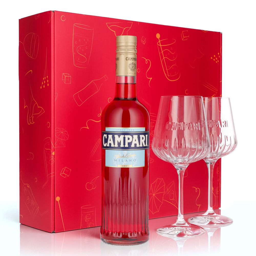 Campari Likör Geschenkset 0,7l Flasche 25 % Vol. + Spritz Gläser Milano–pink