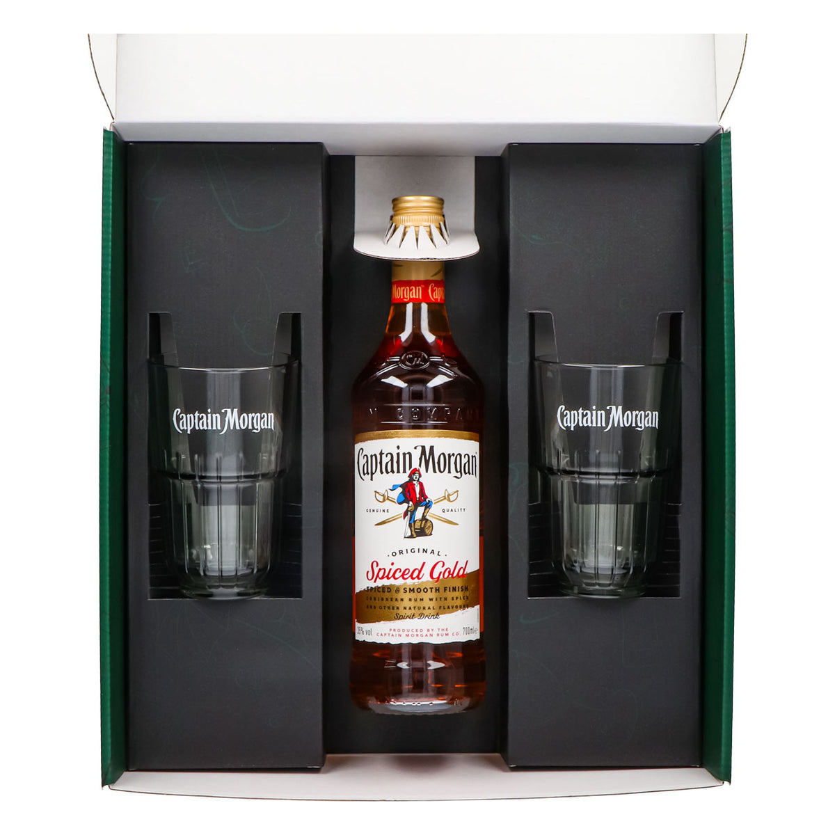 Zestawy upominkowe Captain Morgan zielone szklanki do long drinków Relief – Widok 3
