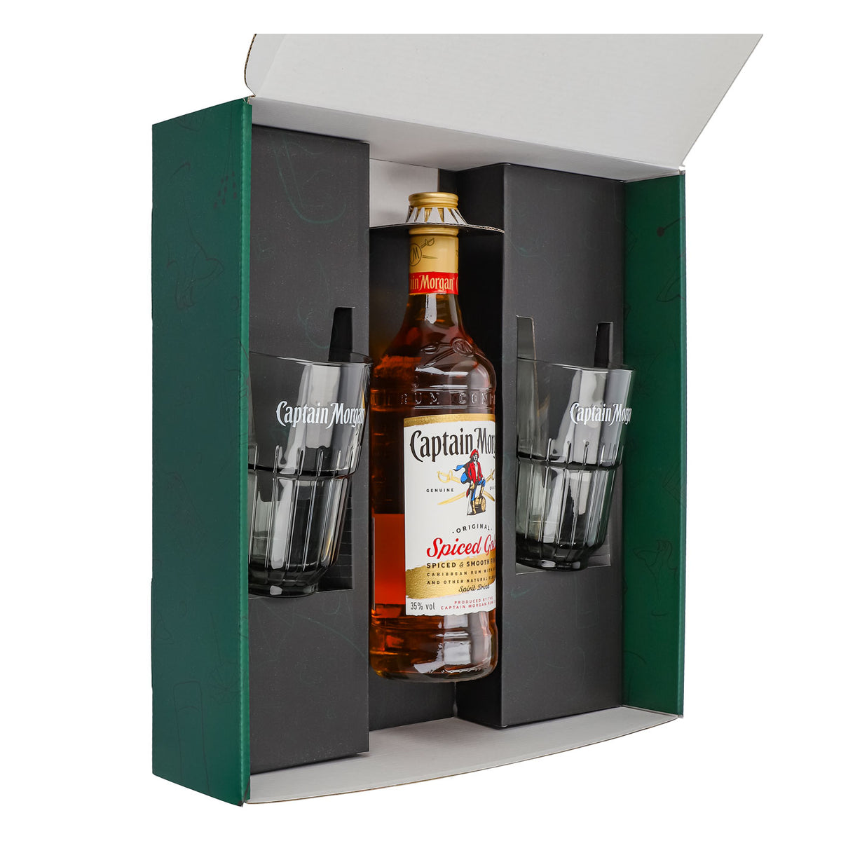 Zestawy upominkowe Captain Morgan zielone szklanki do long drinków Relief – Widok 4