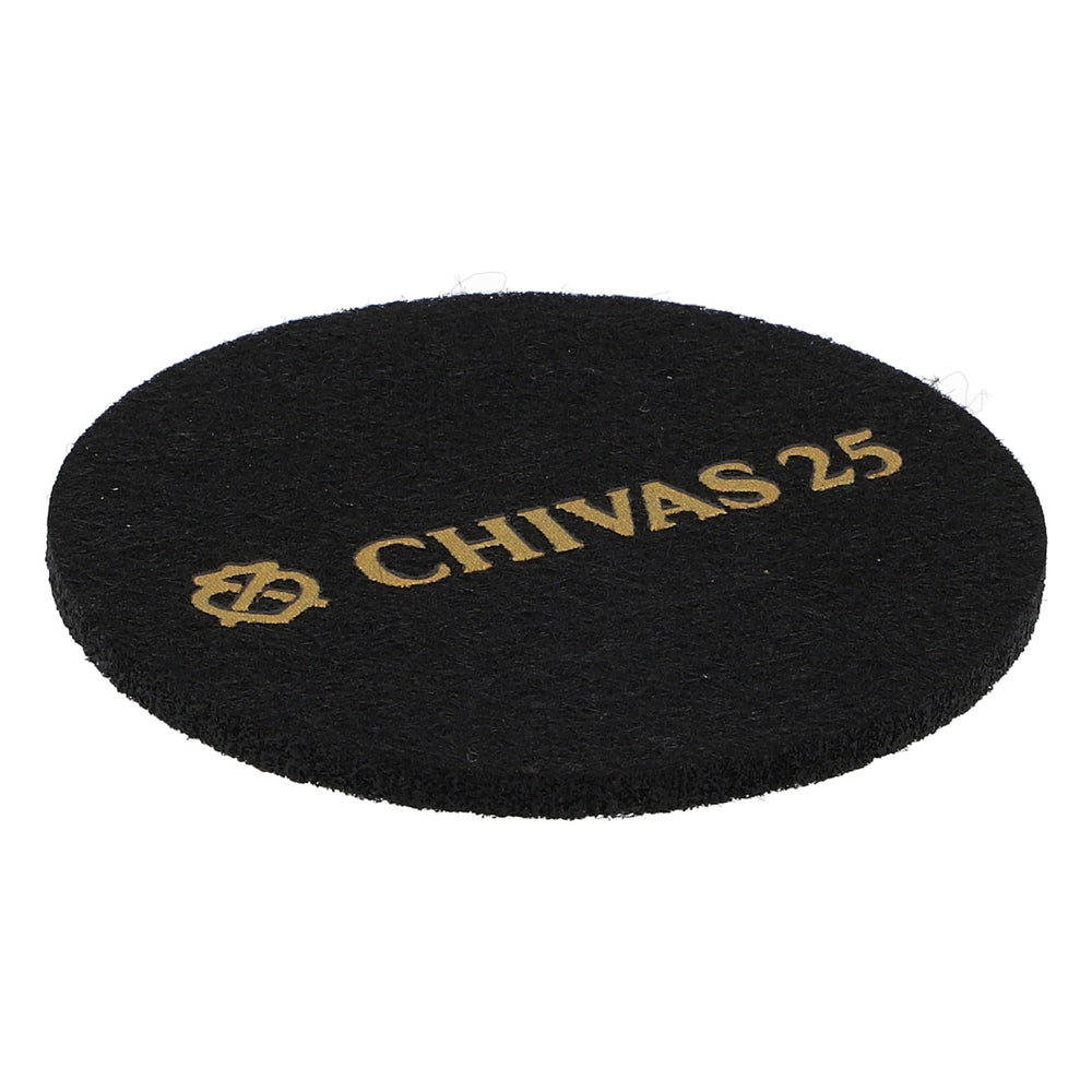 Podkładka pod kieliszek Chivas Regal Whiskey, filcowa, czarna, średnica 6,2 cm „Chivas 25”