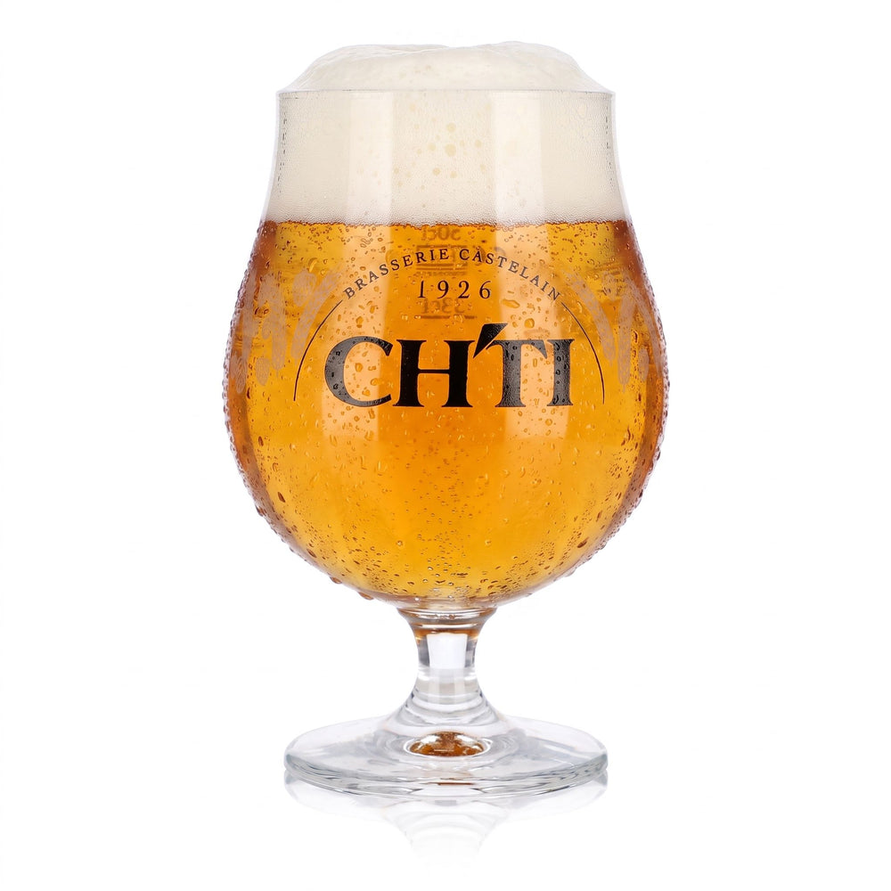 Szklanka do piwa CHTI 0,65 l, puchar w kształcie tulipana, Brasserie Castelain 1926, motyw zbożowy