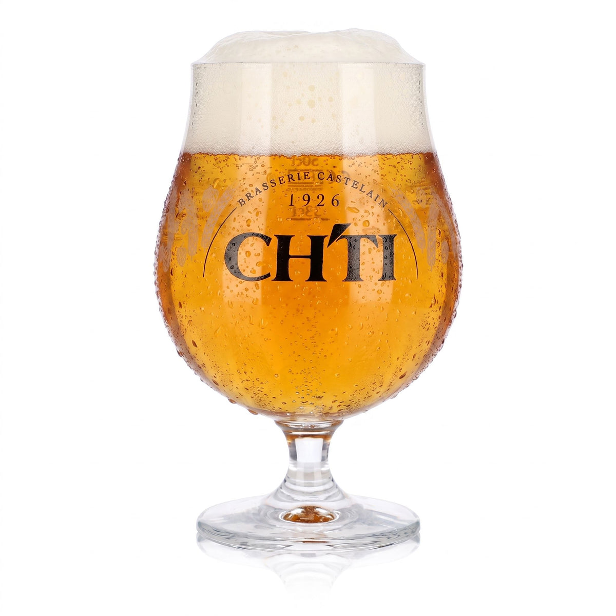 Szklanka do piwa CHTI 0,65 l, puchar w kształcie tulipana, Brasserie Castelain 1926, motyw zbożowy