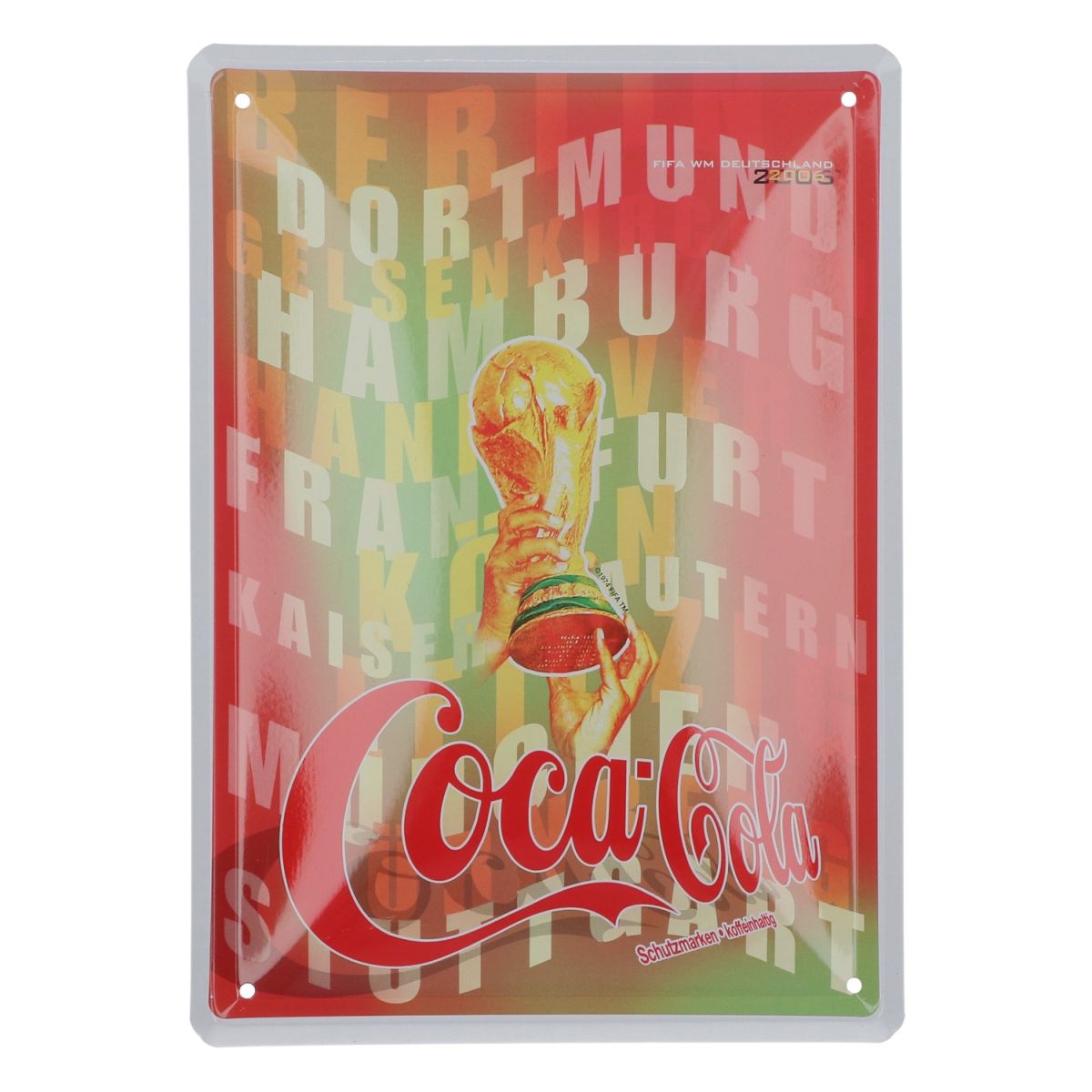 Tablica blaszana Coca Cola Puchar Świata 2006 21x15 cm Tablica reklamowa Dekoracja ścienna Gadżety promocyjne