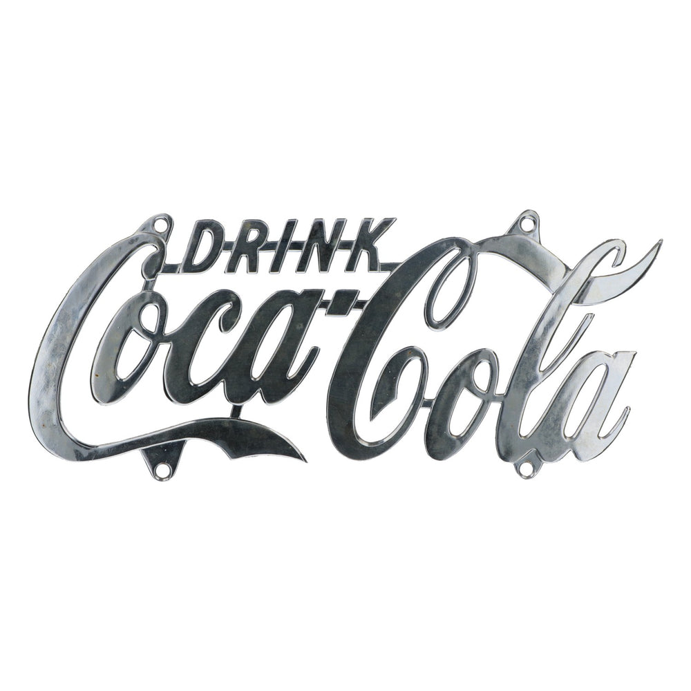 Tabliczka blaszana Coca-Cola – dekoracja ścienna, metalowa, srebrna, w stylu retro, bardzo rzadka