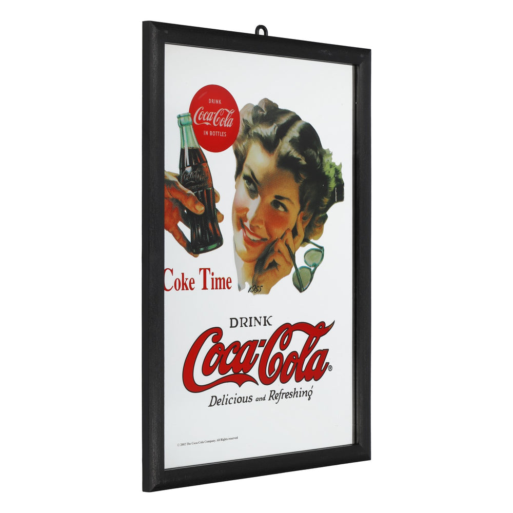 Lustro reklamowe Coca-Cola z czarną ramą z tworzywa sztucznego „Coke Time” – eksponat wystawowy