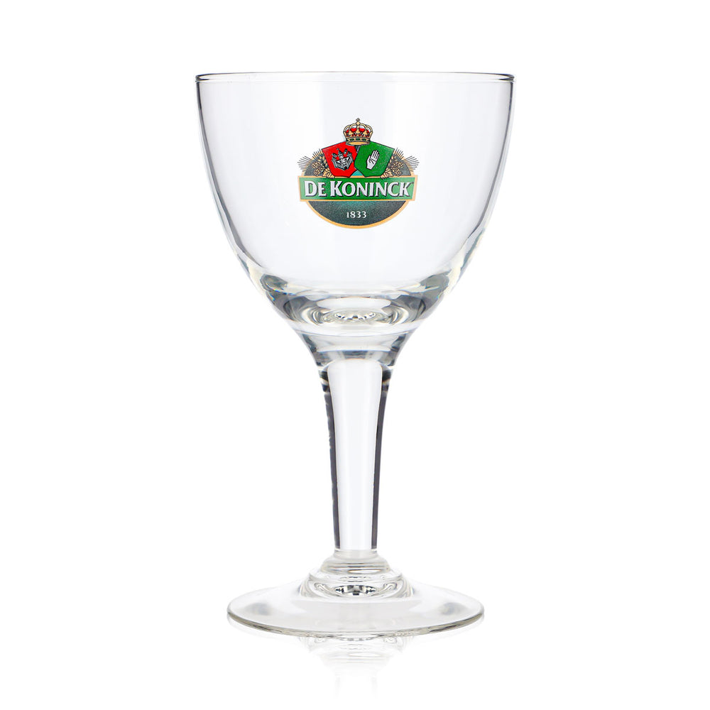 Szklanka do piwa De Koninck 0,25 l, w kształcie kielicha, z zielonym logo Bollecke
