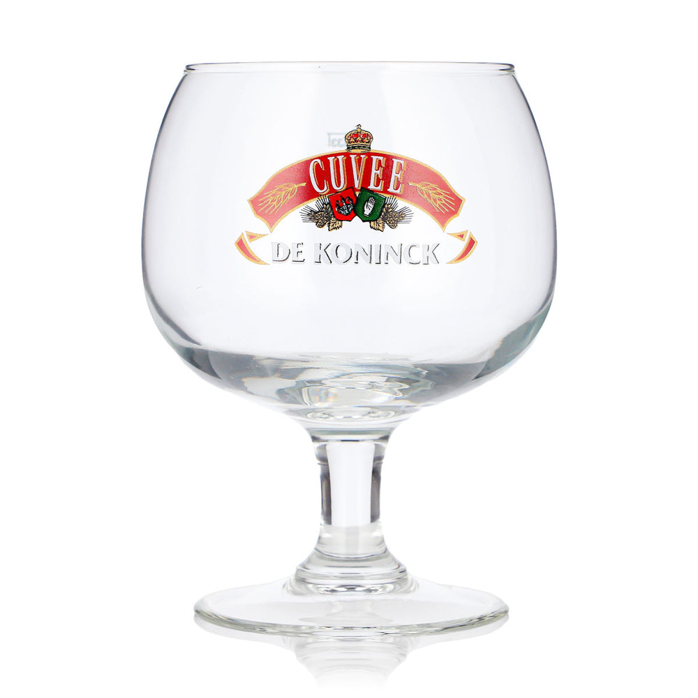 Szklanka do piwa De Koninck 0,33 l, w kształcie tulipana, z czerwonym logo, szklanka do piwa Cuvee, szklanka pucharowa, tulipan do piwa