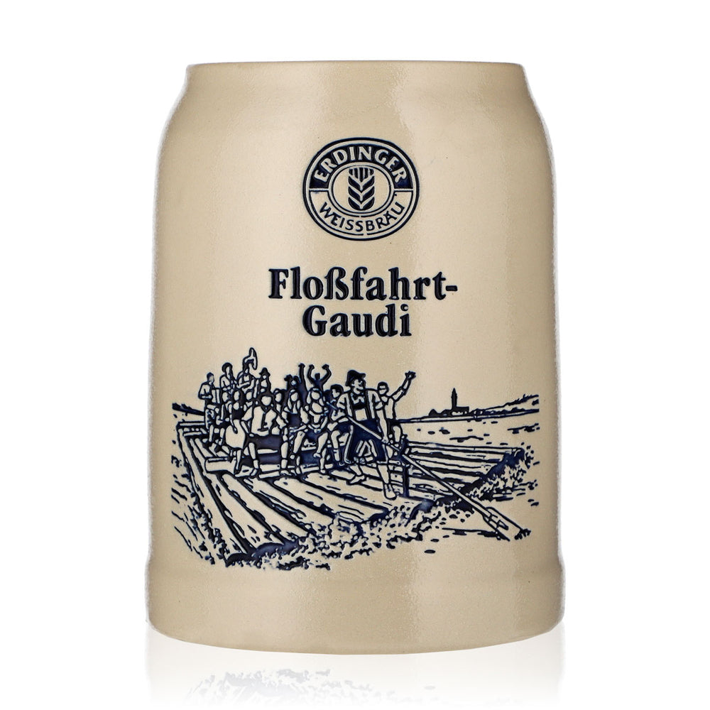 Szklany kufel do piwa Erdinger, 0,69 l, gliniany kufel z motywem „Floßfahrt-Gaudi”, kamień