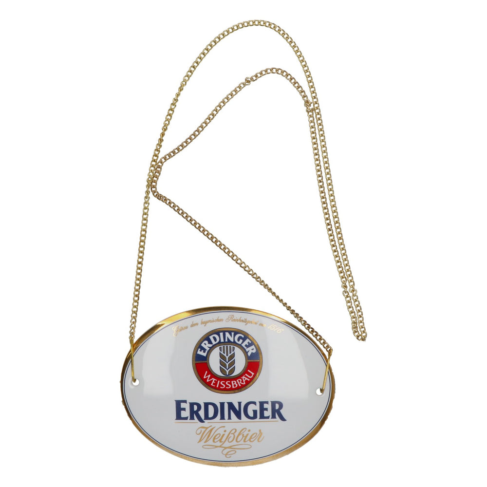 Tabliczka na kran do piwa Erdinger, ceramiczna, biała, 12 x 9 cm, nowa