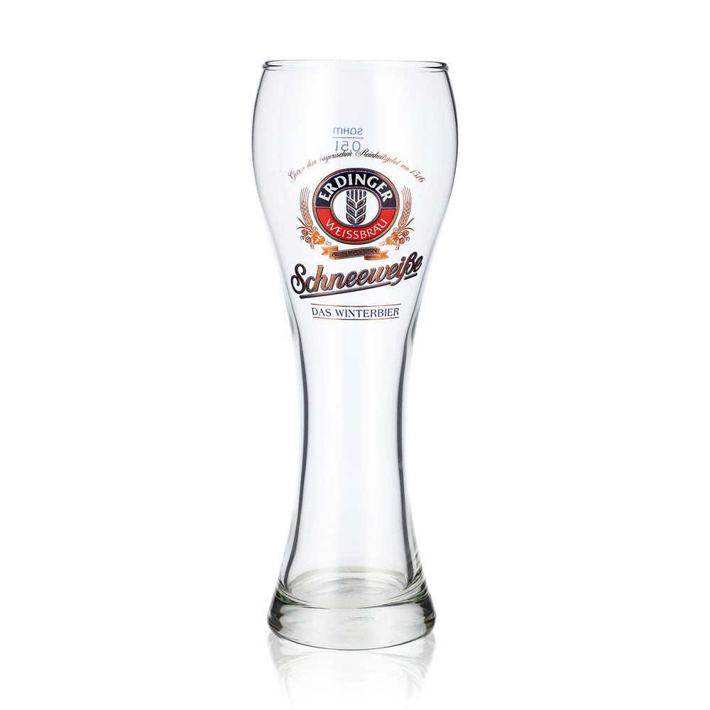 Szklanka do piwa Erdinger Weissbräu 0,5 l, szklanka do piwa pszenicznego „Schneeweiße”, piwo zimowe „Sahm”