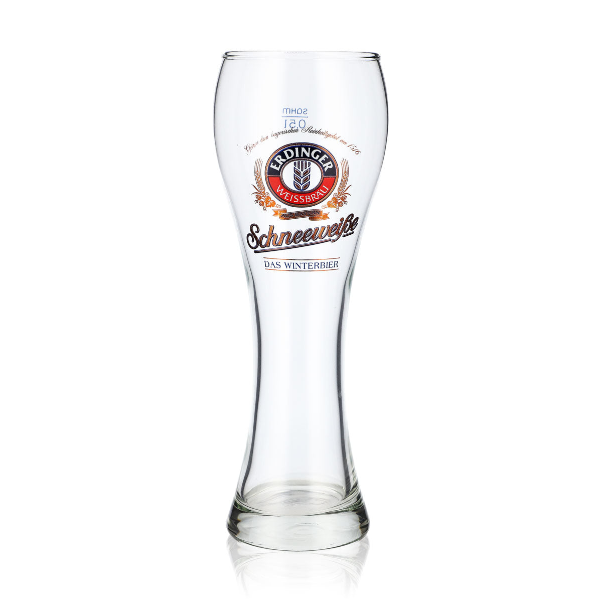 Szklanka do piwa Erdinger Weissbräu 0,5 l, szklanka do piwa pszenicznego „Schneeweiße”, piwo zimowe „Sahm”
