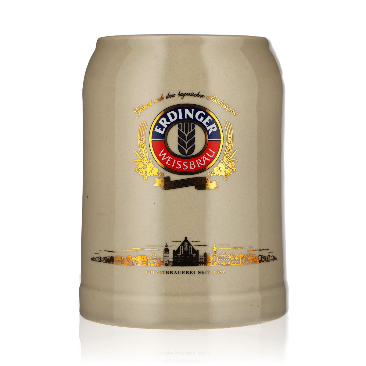 Kufel do piwa Erdinger Weissbräu 0,5 l, ceramiczny, z motywem miejskim, Franz Herb