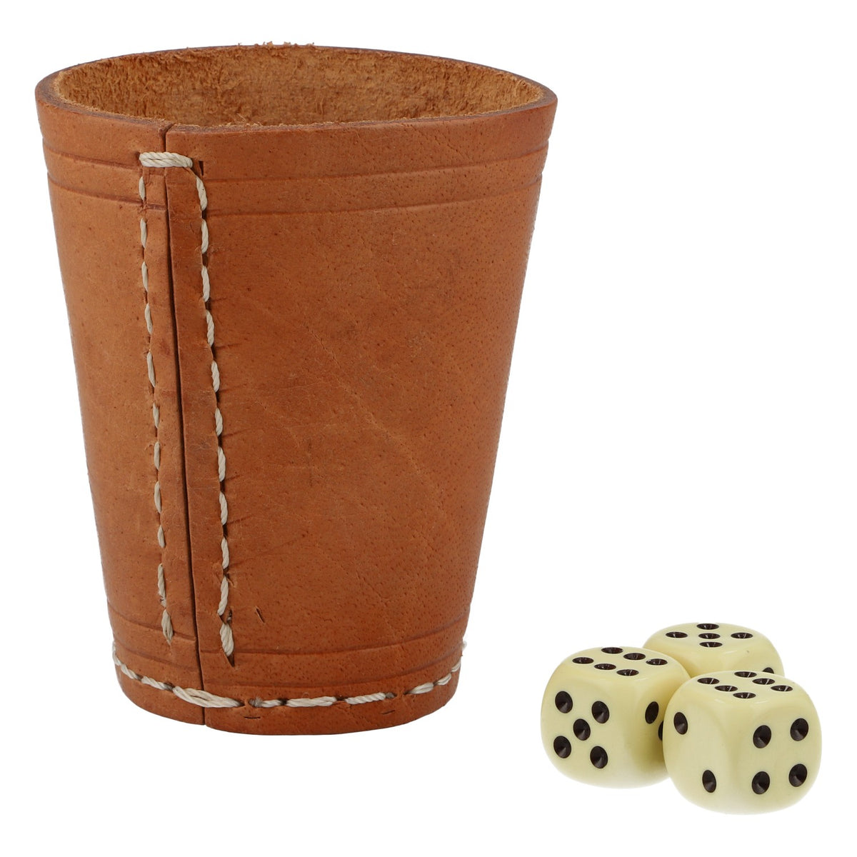 Fälinger Korn – skórzany kubek na kostki, 3 kostki, brązowy, z logo, 6,5 cm – gra w kości – Widok 2