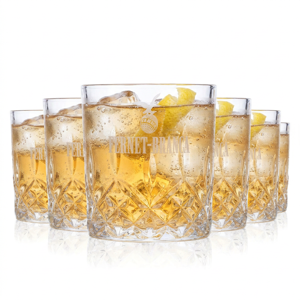Zestaw 6 szklanek do Fernet Branca – szklanki typu tumbler o pojemności 0,24 l z kryształowym reliefem, do Fernet Tonic, digestifów i koktajli