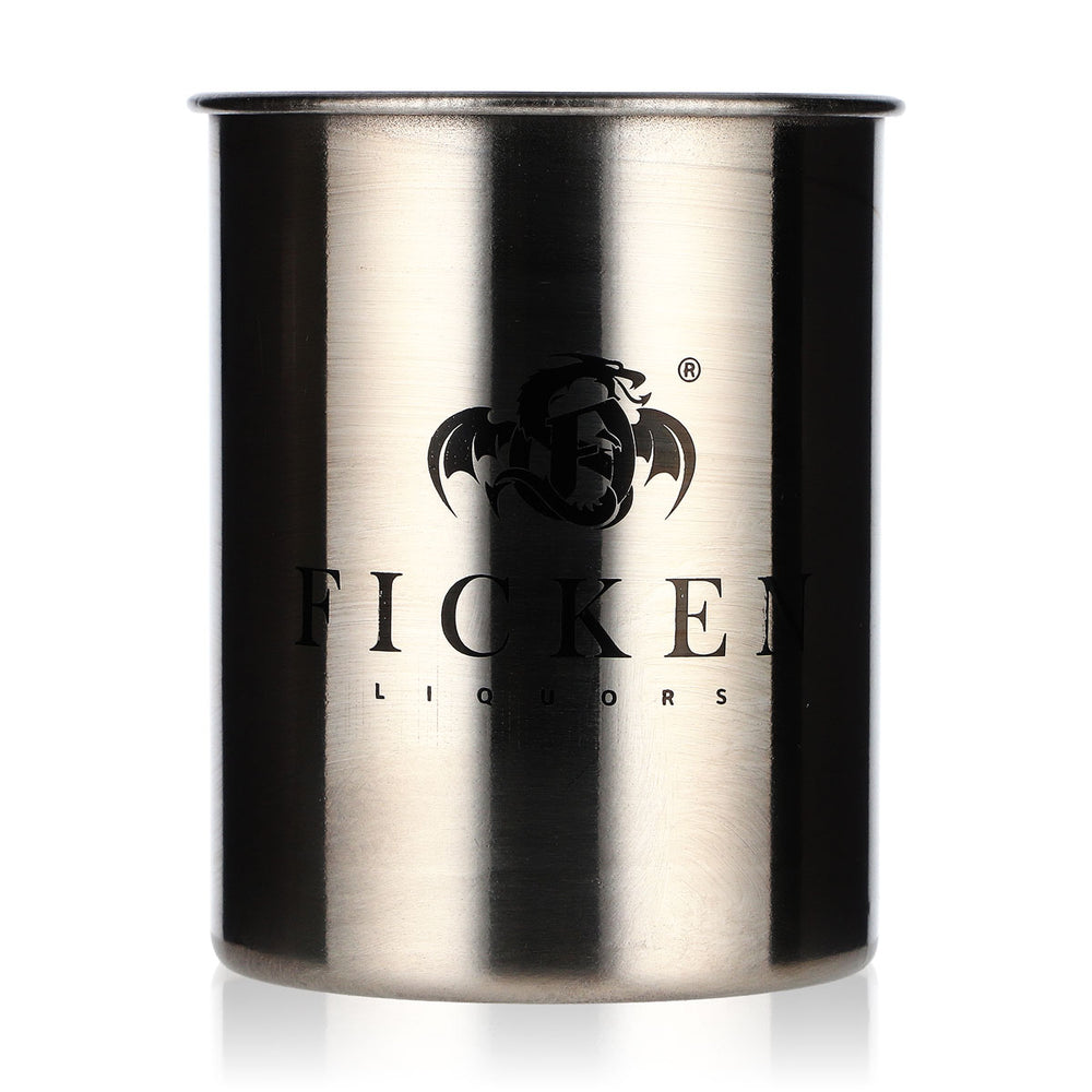 Szklanka do likieru „Ficken”, metalowa, srebrna, kubek do drinków typu long drink