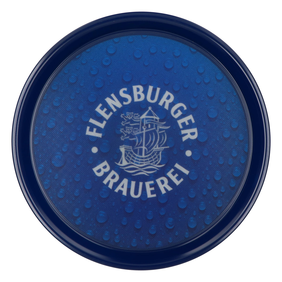 Taca do serwowania piwa Flensburger Pilsener Taca kelnerka Okrągła taca niebieska