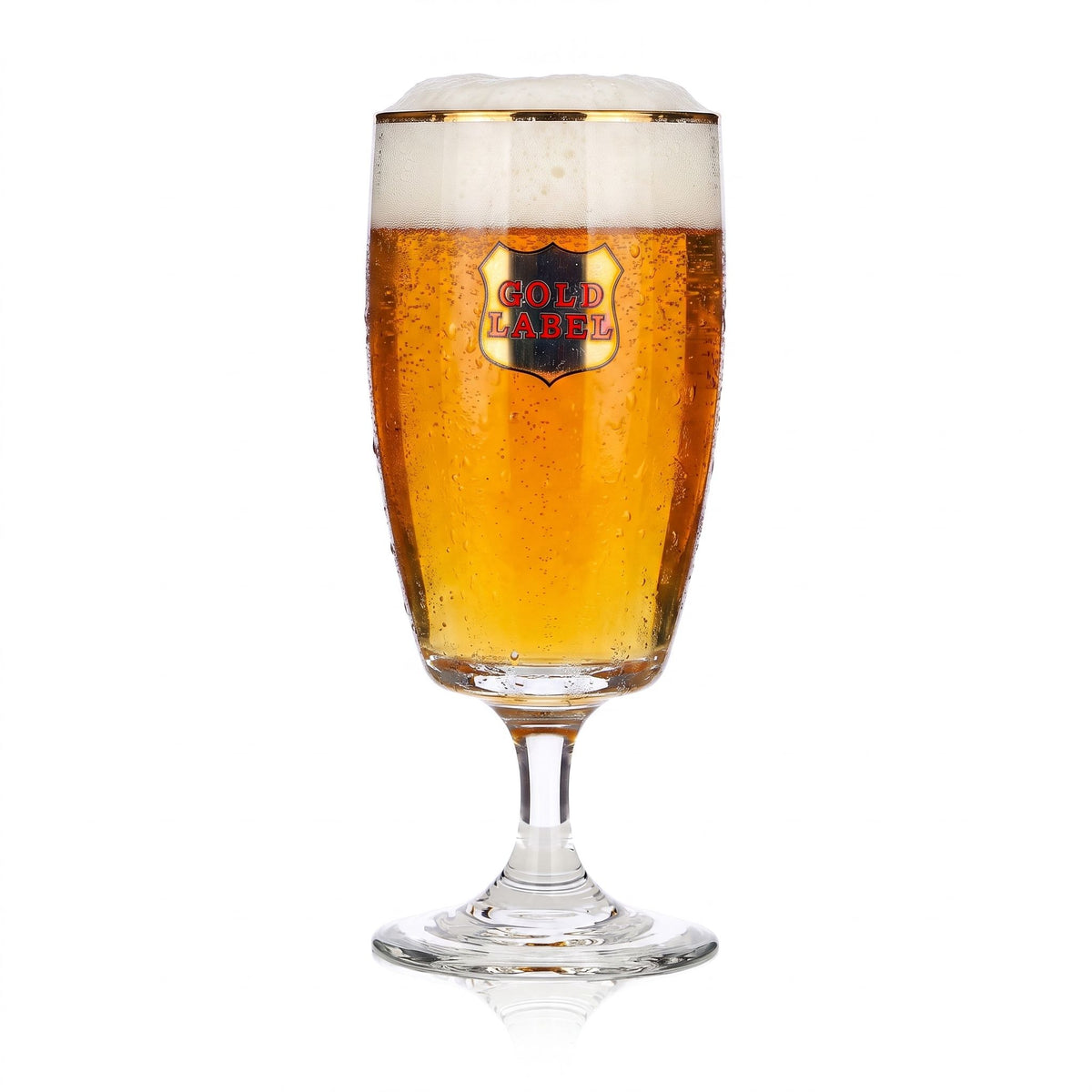 Szklanka do piwa Gold Label 0,24 l, w kształcie pucharu, ze złotą obwódką i złotym logo