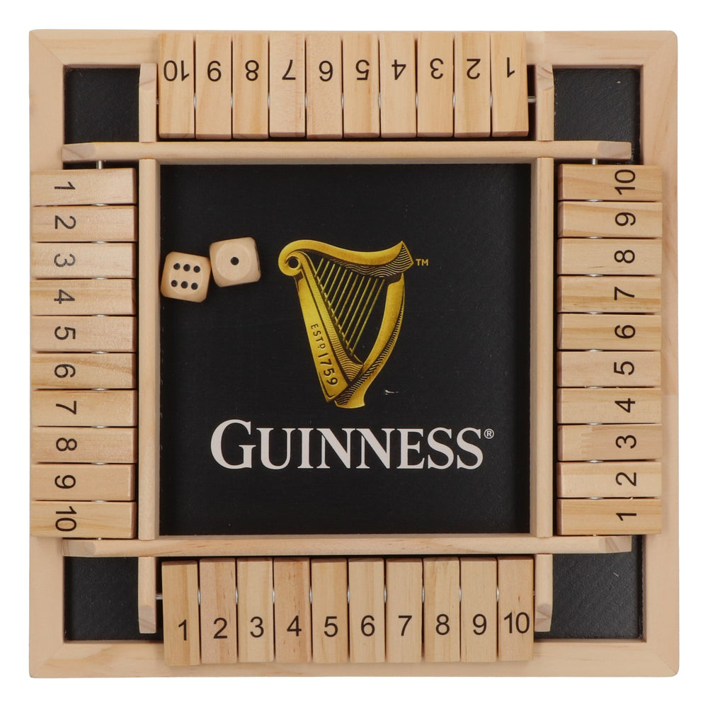 Gra w kości z motywem piwa Guinness „Shut The Box” – drewniana, nowa, brązowa