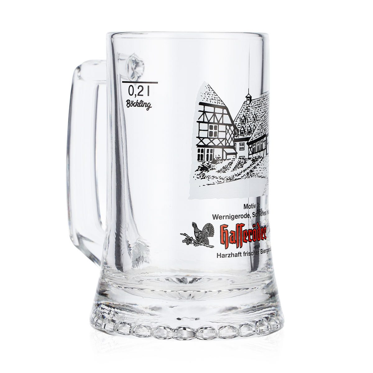 Szklanka do piwa Hasseröder, kufel 0,2 l, motyw 3: Wernigerode – Krzywy Dom, Böckling – Widok 2