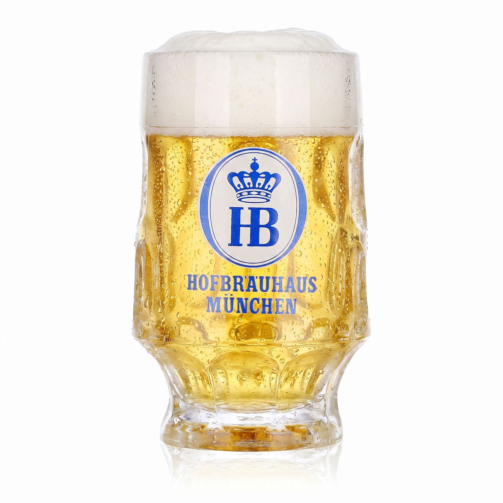Szklanka do piwa HB Monachium 0,25 l, dzbanek z reliefem, niebiesko-białe logo