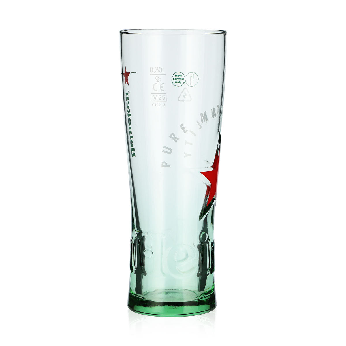 Szklanka do piwa Heineken w kształcie pucharu, 0,3 l, z reliefem przedstawiającym browar „Czerwona Gwiazda” i zielonym dnem – Widok 2