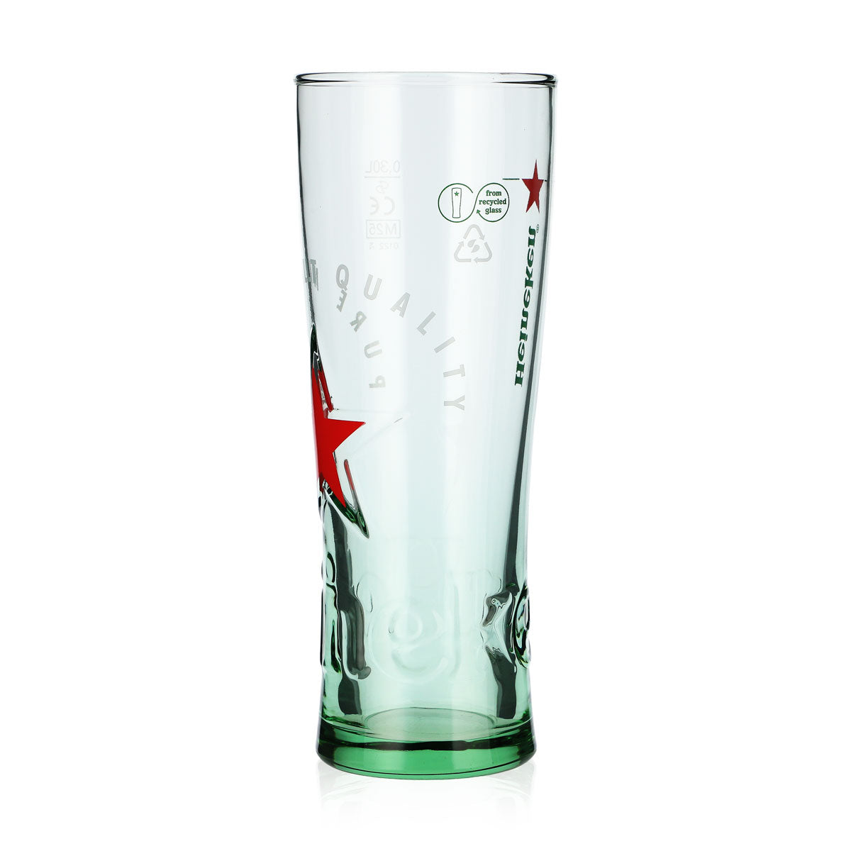 Szklanka do piwa Heineken w kształcie pucharu, 0,3 l, z reliefem przedstawiającym browar „Czerwona Gwiazda” i zielonym dnem – Widok 4