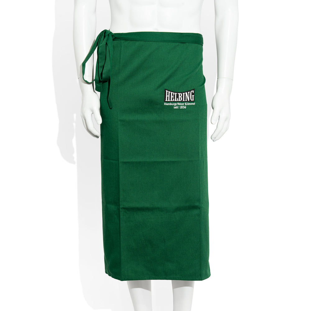 Szklanka do sznapsa Helbing, długi fartuch bistro, zielony, tkanina mieszana, z motywem kminku, fartuch kelnerski