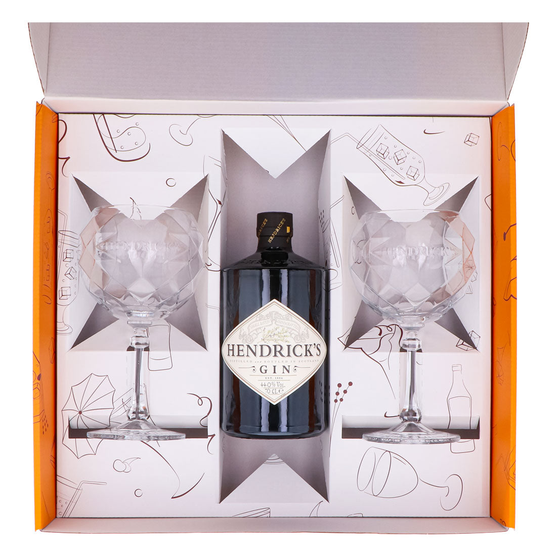 Hendricks Gin Geschenkset 0,7l Flasche 44,0 % Vol. + Ballongläser–Orange – Ansicht 3
